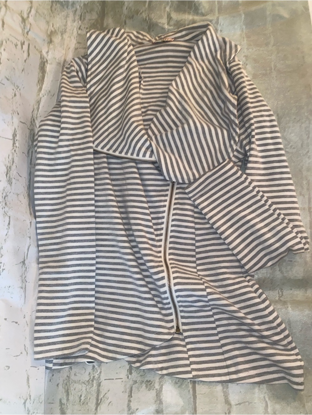 Striped Zip Cardigan - Gray & White